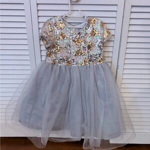 Sparkling Sequin and Tulle Dress - Blue Gold Silver - Holiday Dress